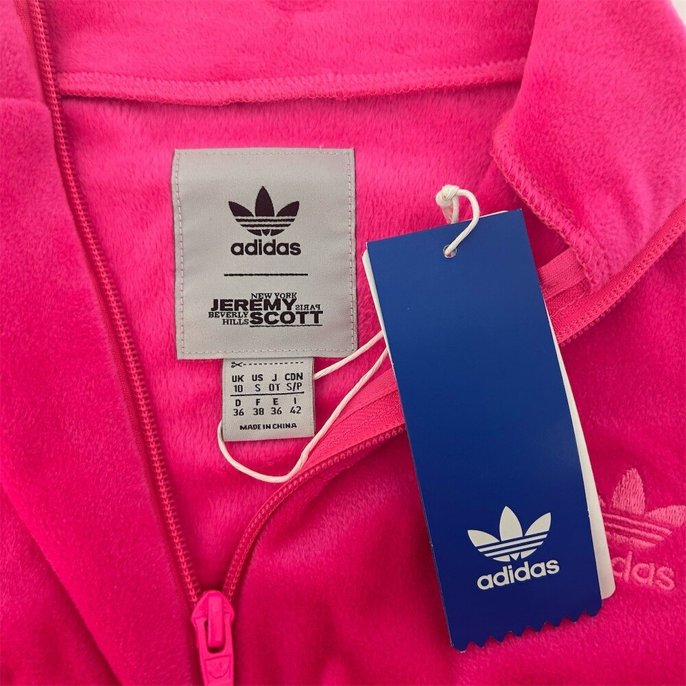 Adidas x Jeremy Scott Cropped Bustier Pink Velour Zip Track Jacket New Preppy, S - Picture 10 of 15